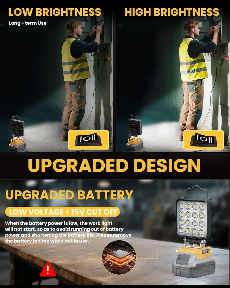 Ecarke 2 PCS Cordless LED Work Light Compatible with DeWALT 20V: 70W 7000LM Flashlight with USB & Type-C Charging Output Port, Portable Battery Flood Light for Job Site, Camping, Battery Not Included - Image 4